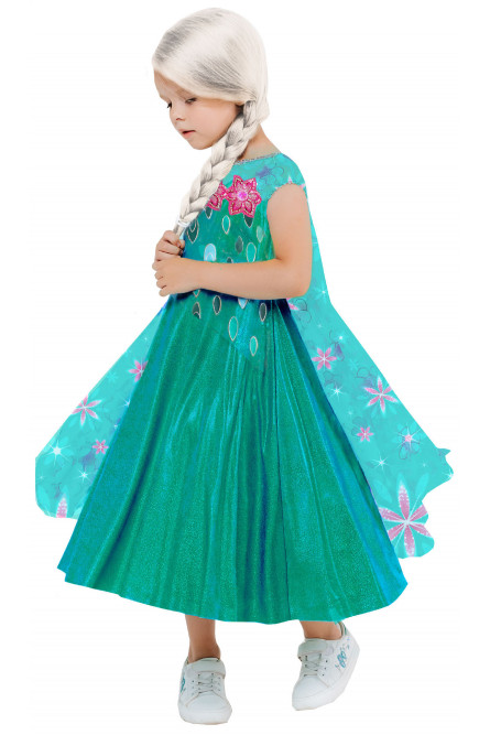 Детский костюм Эльзы в зеленом платье