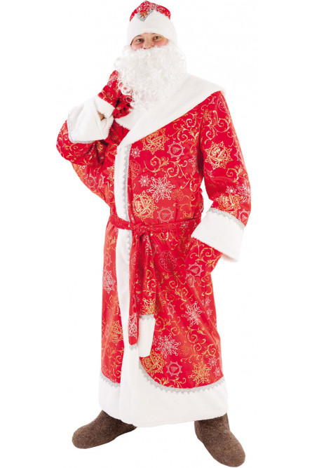 Взрослый красный костюм Деда Мороза с узорами