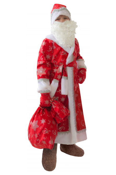 Детский красный костюм Деда Мороза с узорами