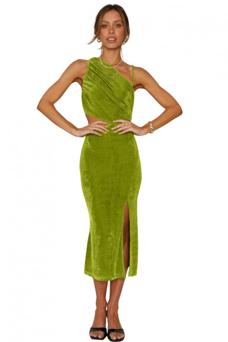 Зеленое платье с вырезом на спине