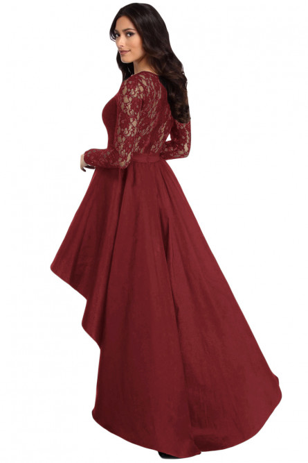 Бордовое кружевное атласное платье