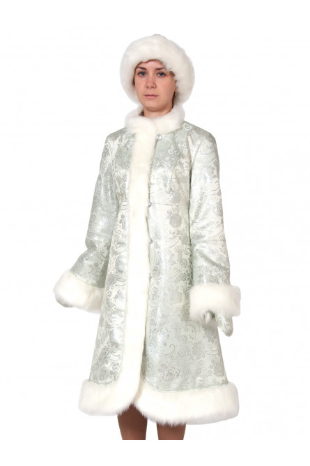 Взрослый карнавальный костюм Снегурочки серебро