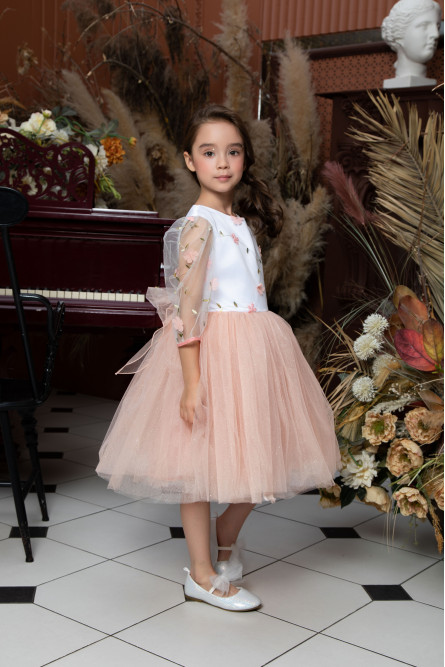 Блестящее детское платье с персиковыми цветами