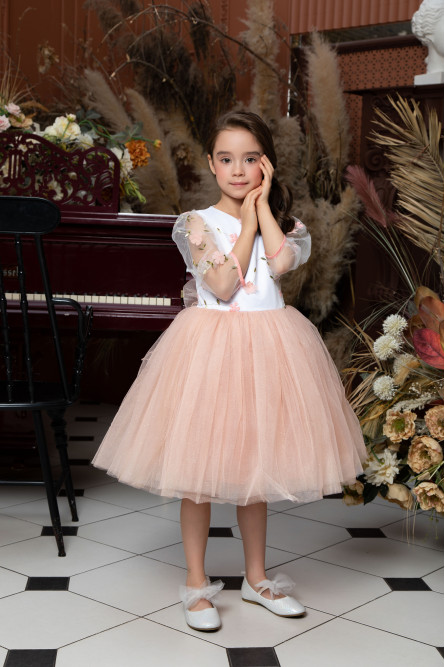 Блестящее детское платье с персиковыми цветами