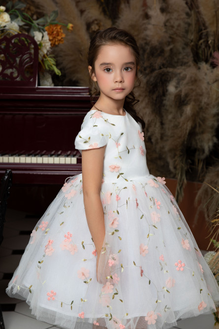 Детское пышное платье с персиковыми цветами
