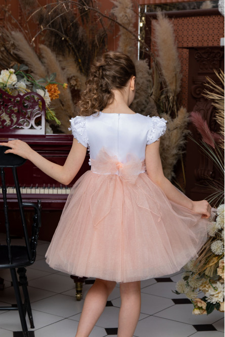 Платье с блестящей юбкой  персиковое