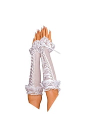 Перчатки открытые на шнуровке с кружевом белые