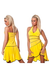 Желтое платье с черной отделкой