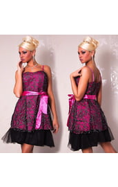 Розово-черное узорчатое платье
