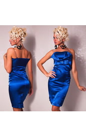 Синее платье-футляр с бантиком