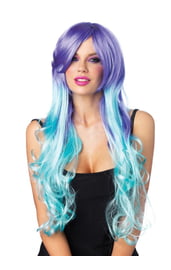 Фиолетово-голубой длинный парик