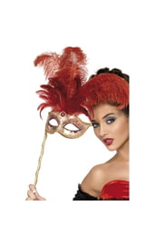 Карнавальная маска с перьями на палочке