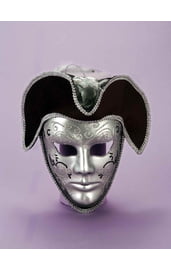Венецианская маска серебряная со шляпой