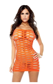Оранжевое платье с круглыми вырезами