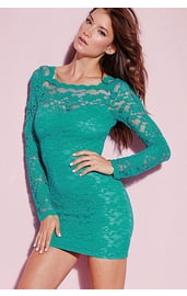 Зеленое кружевное мини-платье