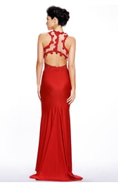 Красное платье в пол с кружевом