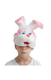 Розовая шапочка-маска Кролик