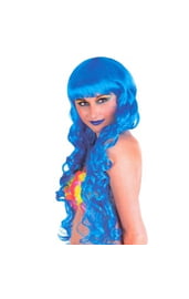 Голубой длинный парик