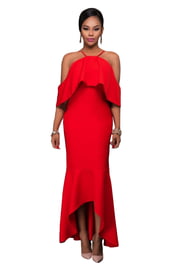 Красное платье с оборками