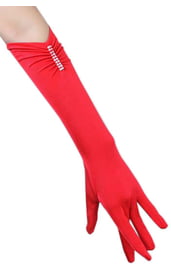 Длинные красные перчатки с бусинками