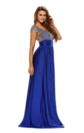 Синее длинное платье с кружевным топом