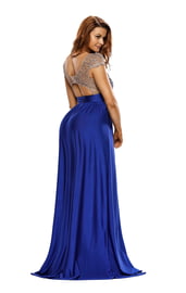 Синее длинное платье с кружевным топом