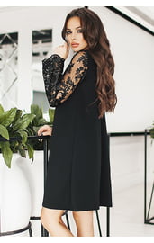 Черное платье с цветочными рукавами