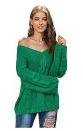 Зеленый свитер крупной вязки