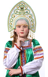 Белый кокошник Ярославна в золоте с зеленым