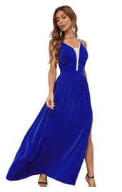 Синие платье с глубоким вырезом