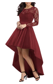 Бордовое кружевное атласное платье