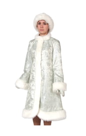 Взрослый карнавальный костюм Снегурочки серебро