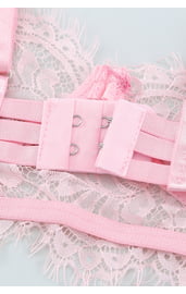 Розовый кружевной комплект с подвязками
