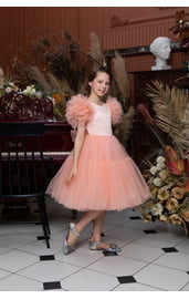 Детское пышное платье с бантиком персиковое