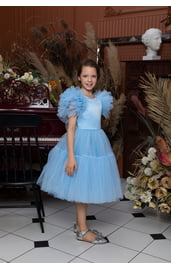 Детское пышное платье с бантиком голубое