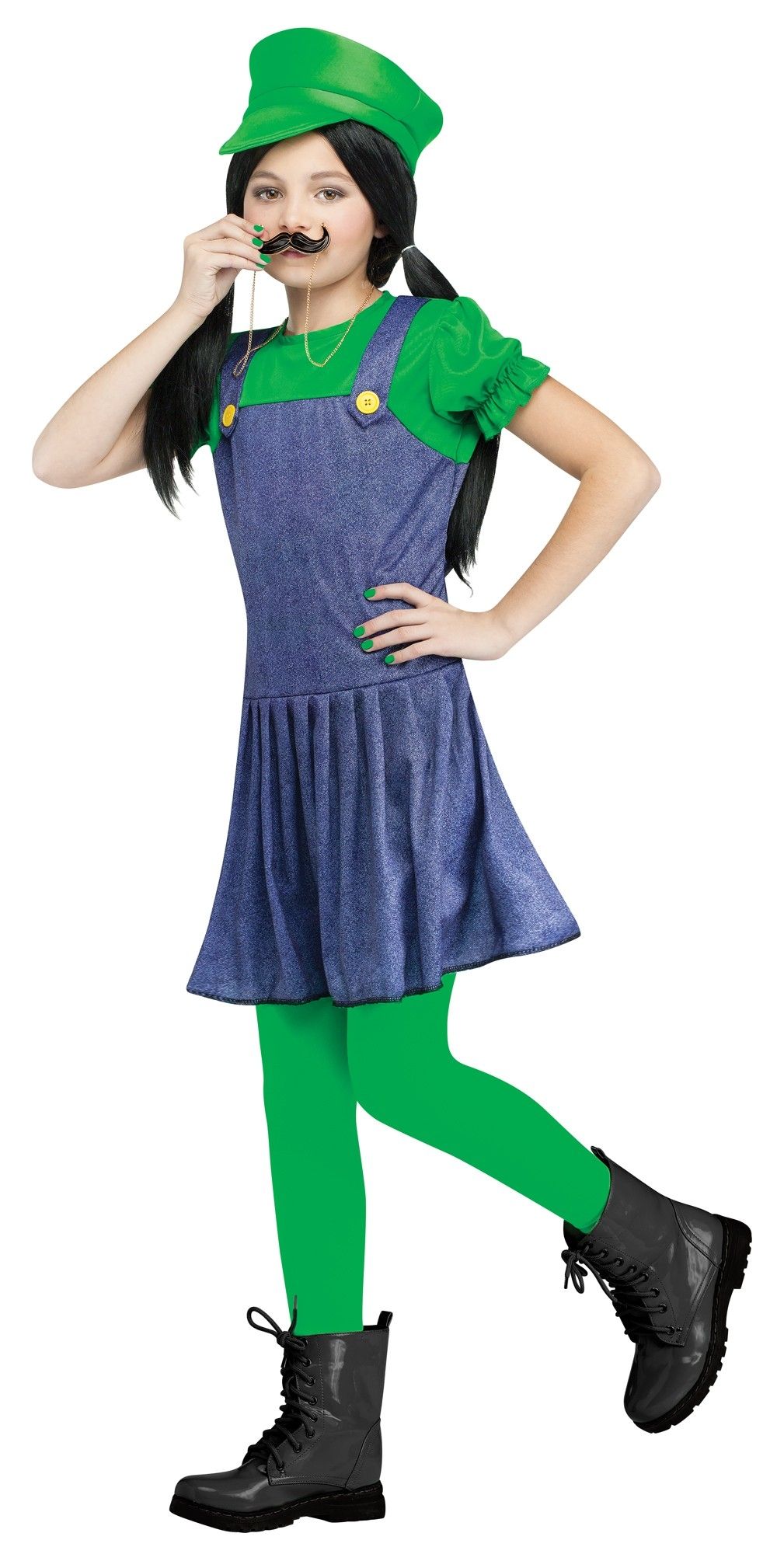 Костюм для девочек Луиджи зеленый включает в себя сине-зеленое платье с ими...
