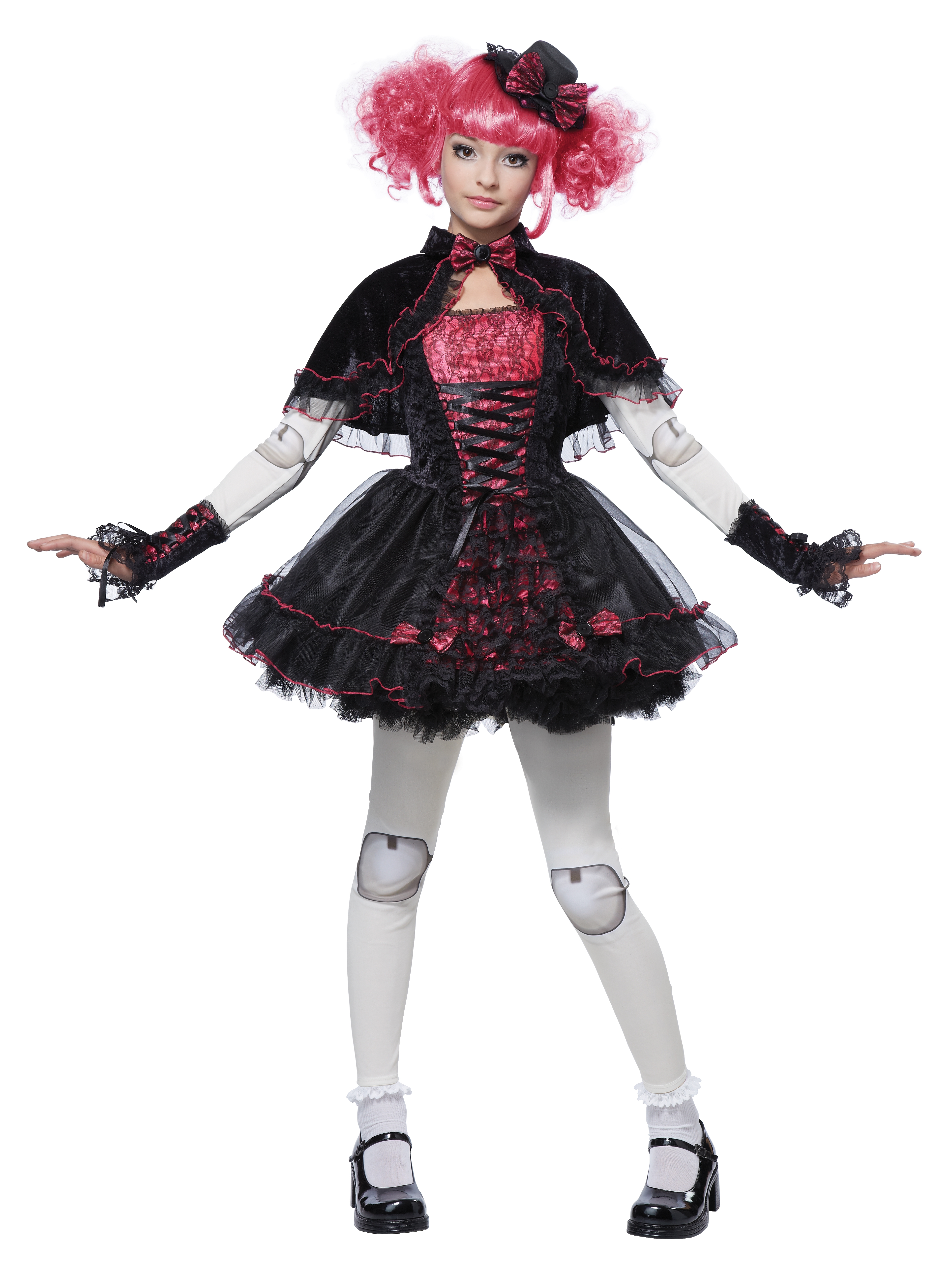 Детский костюм Готичной Куклы состоит из платья с рукавами, накидки, кружев...