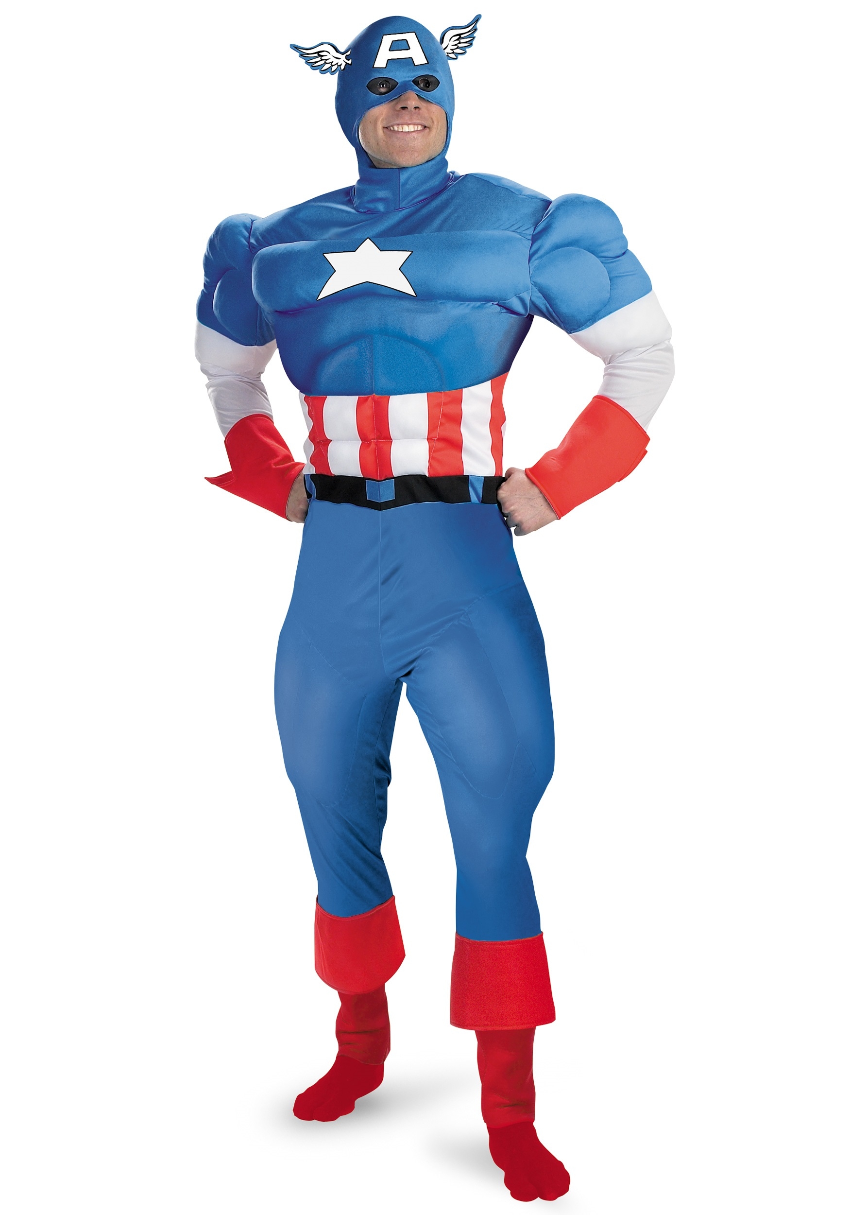 Взрослый костюм Капитана Америки состоит из&nbsp;комбинезона и маск...