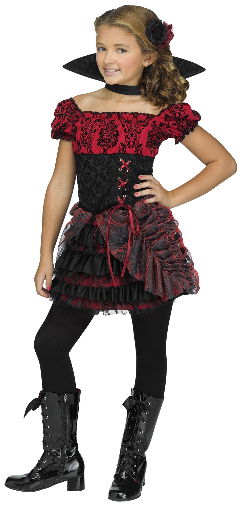 Детский костюм Коварной Вампирши состоит из платья, воротника и украшения д...